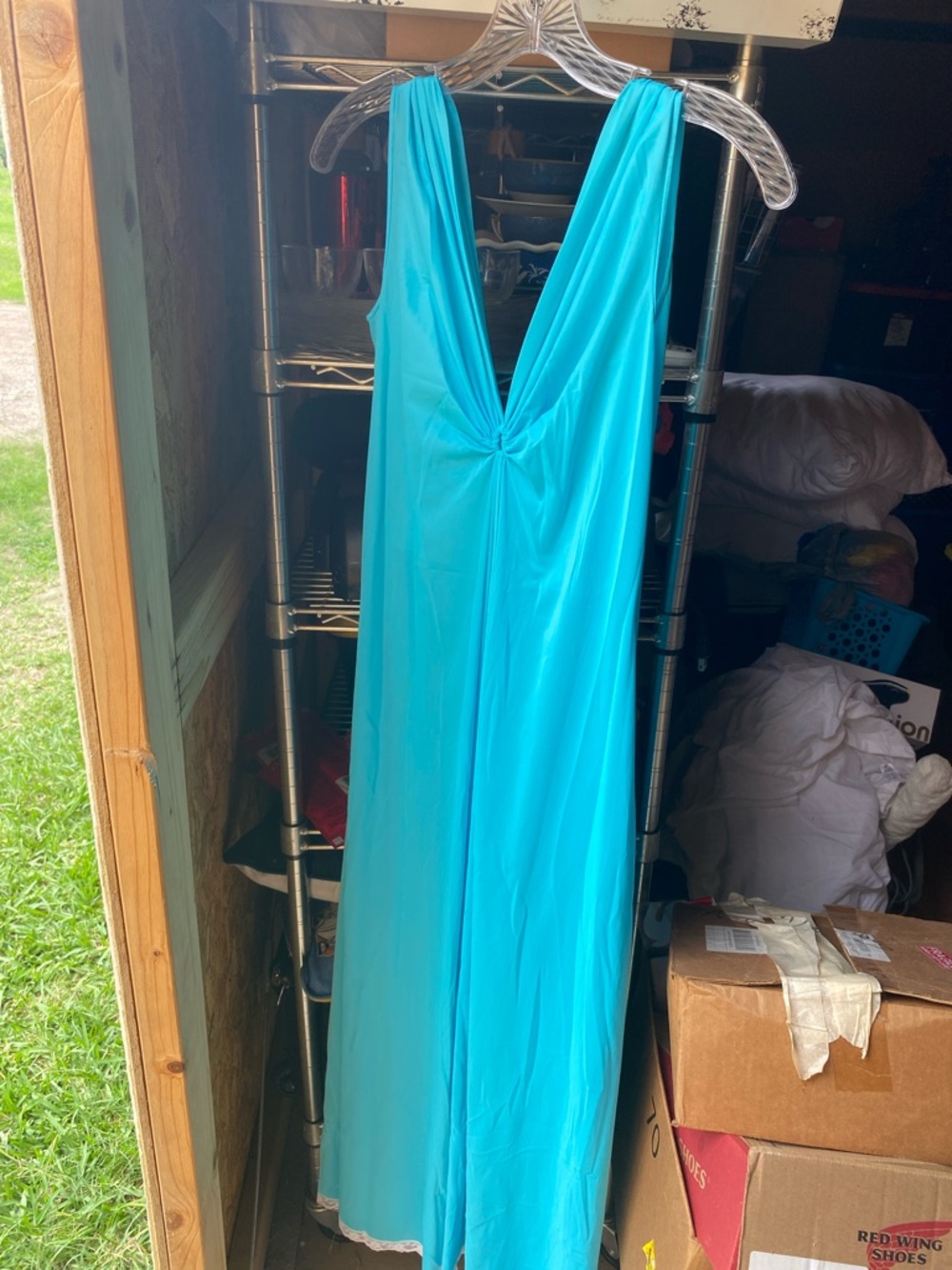 Vintage Women's V-Neck Turquoise Chemise Slip